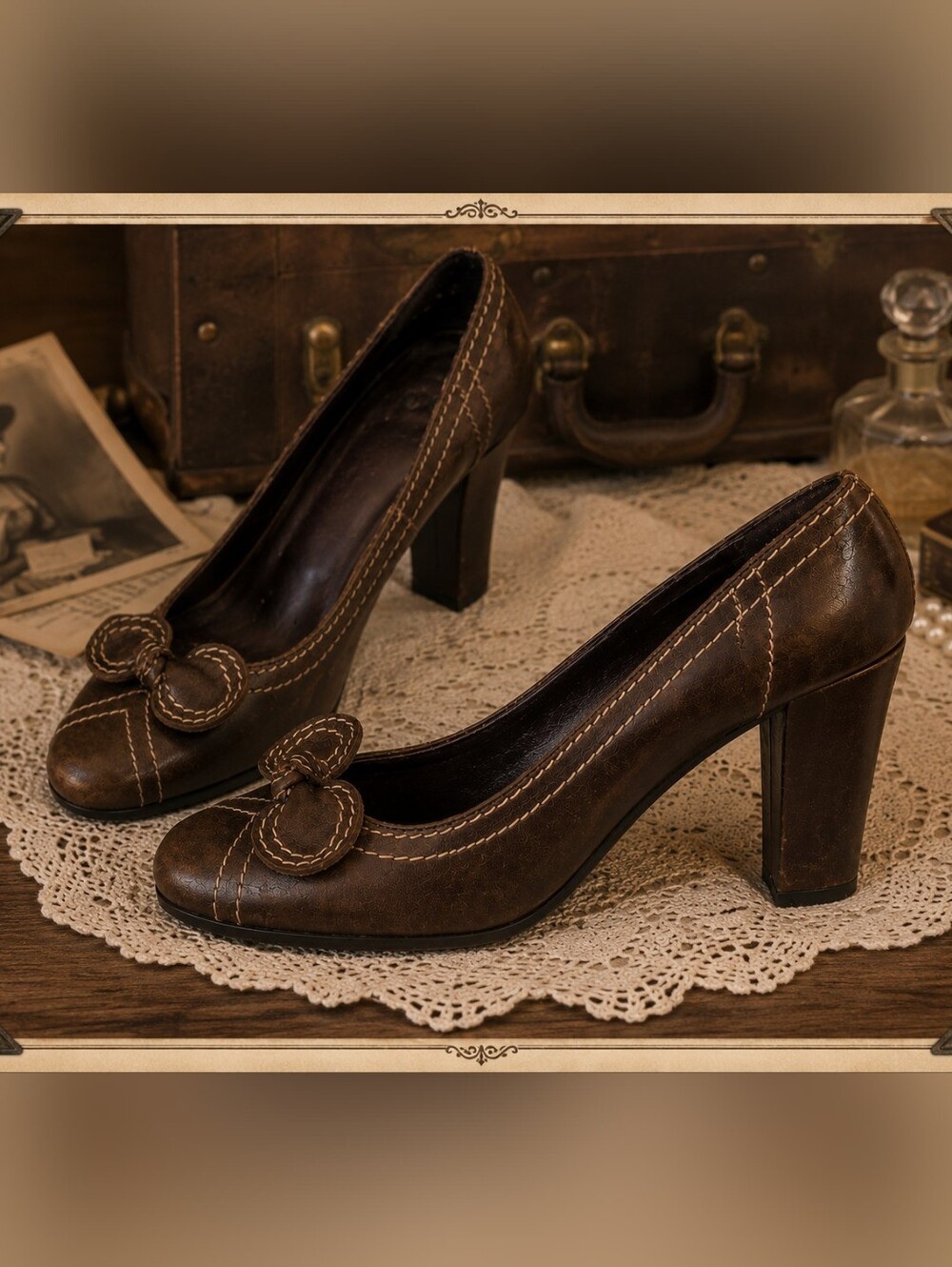 GEOX BROWN LEATHER BOW HEELS PUMPS COMFORT SHOES